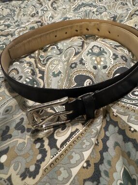 Coach Men's Classic Black Leather Belt with Silver Buckle